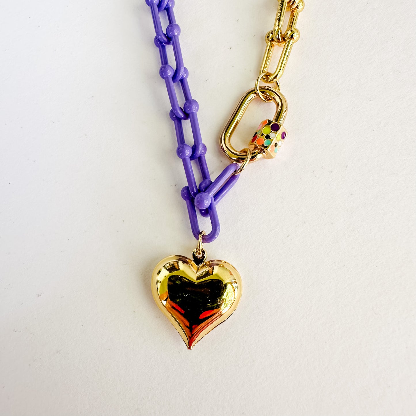 Violet-Enamel and Gold Plated Chain with Heart Pendant