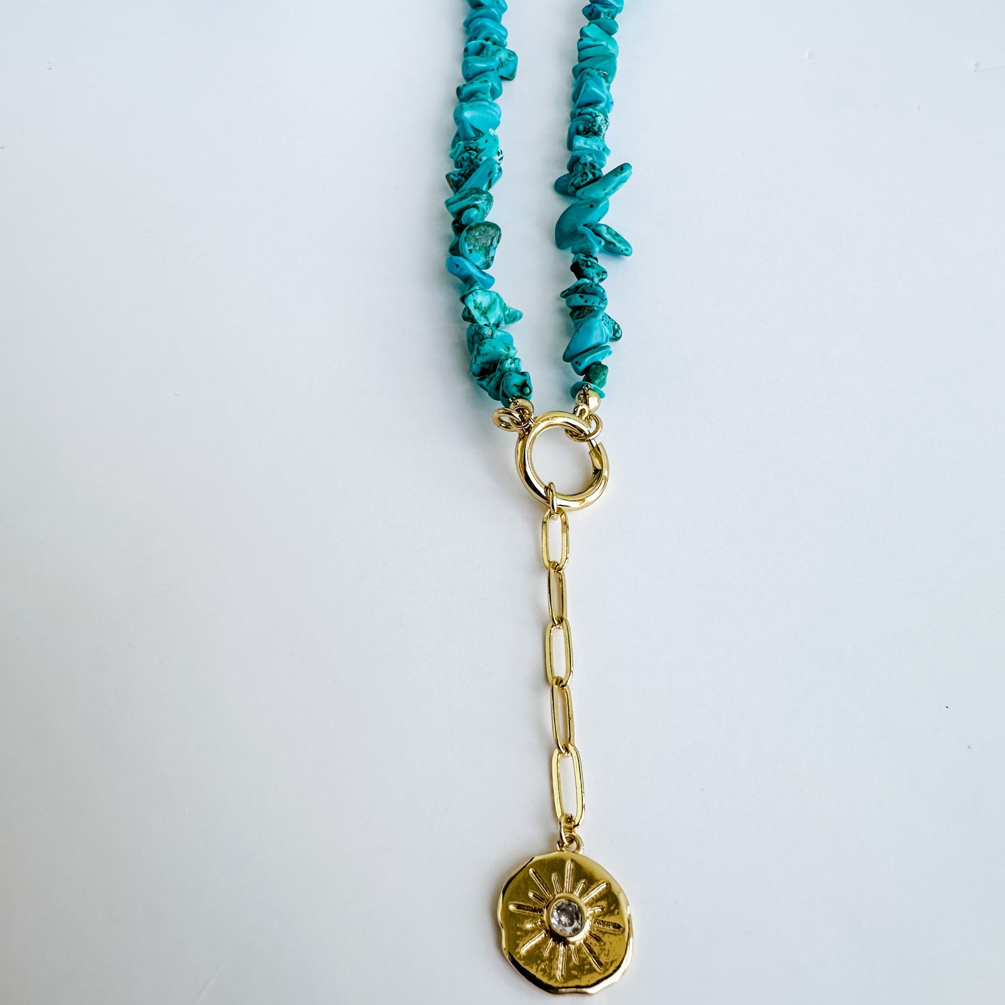 Daydreamer Turquoise and Gold Necklace Gold Sun Charm