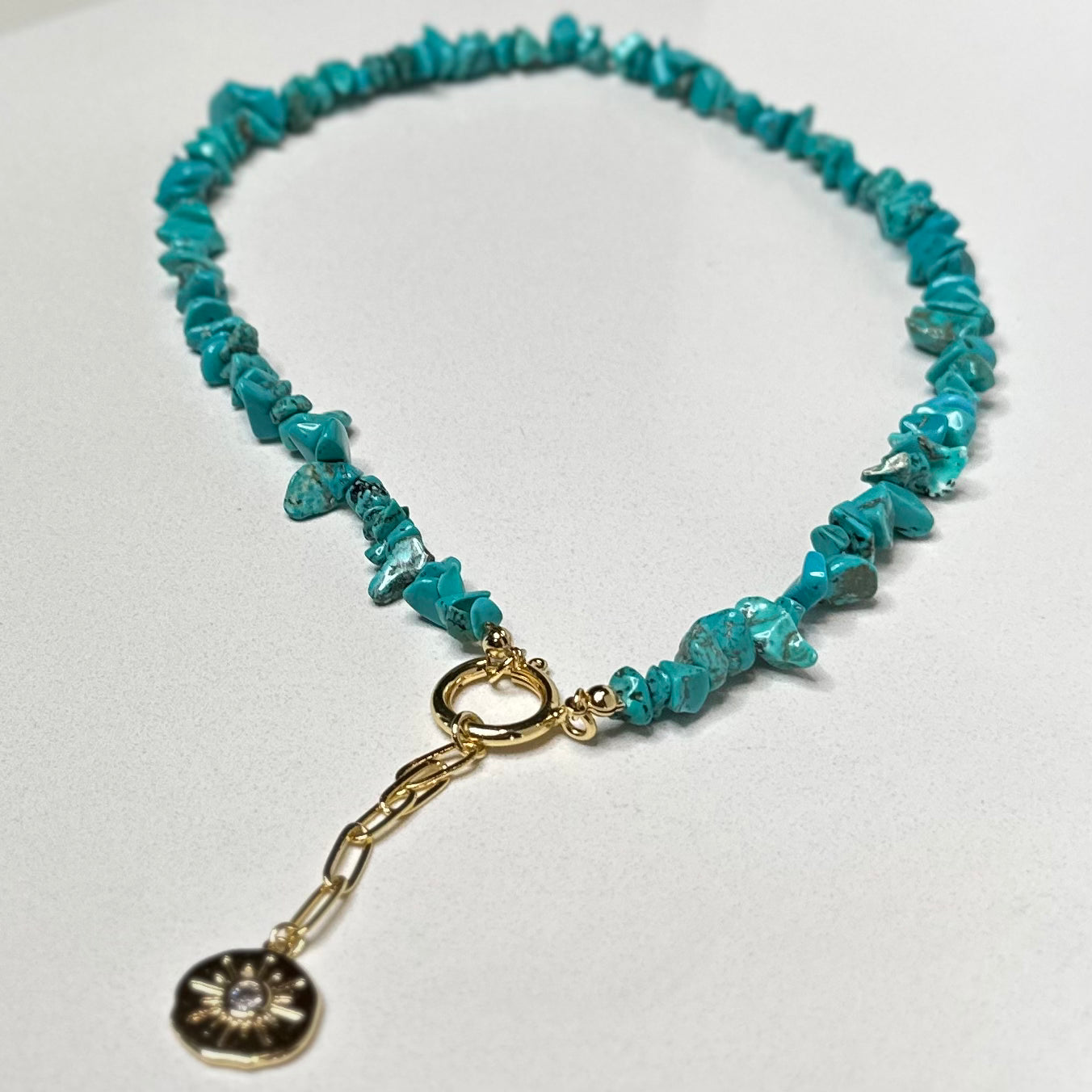 Daydreamer Turquoise and Gold Necklace Gold Sun Charm