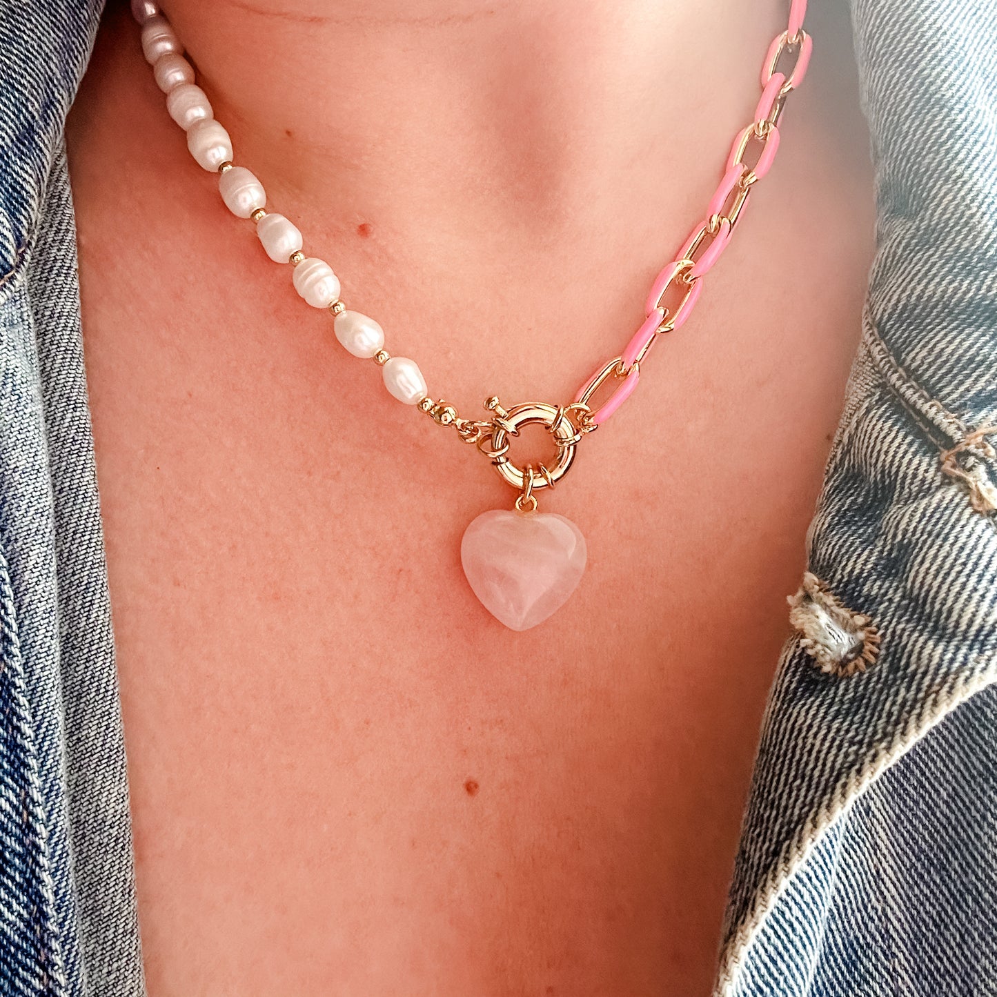 Annie Heart Pearl and Pink Necklace