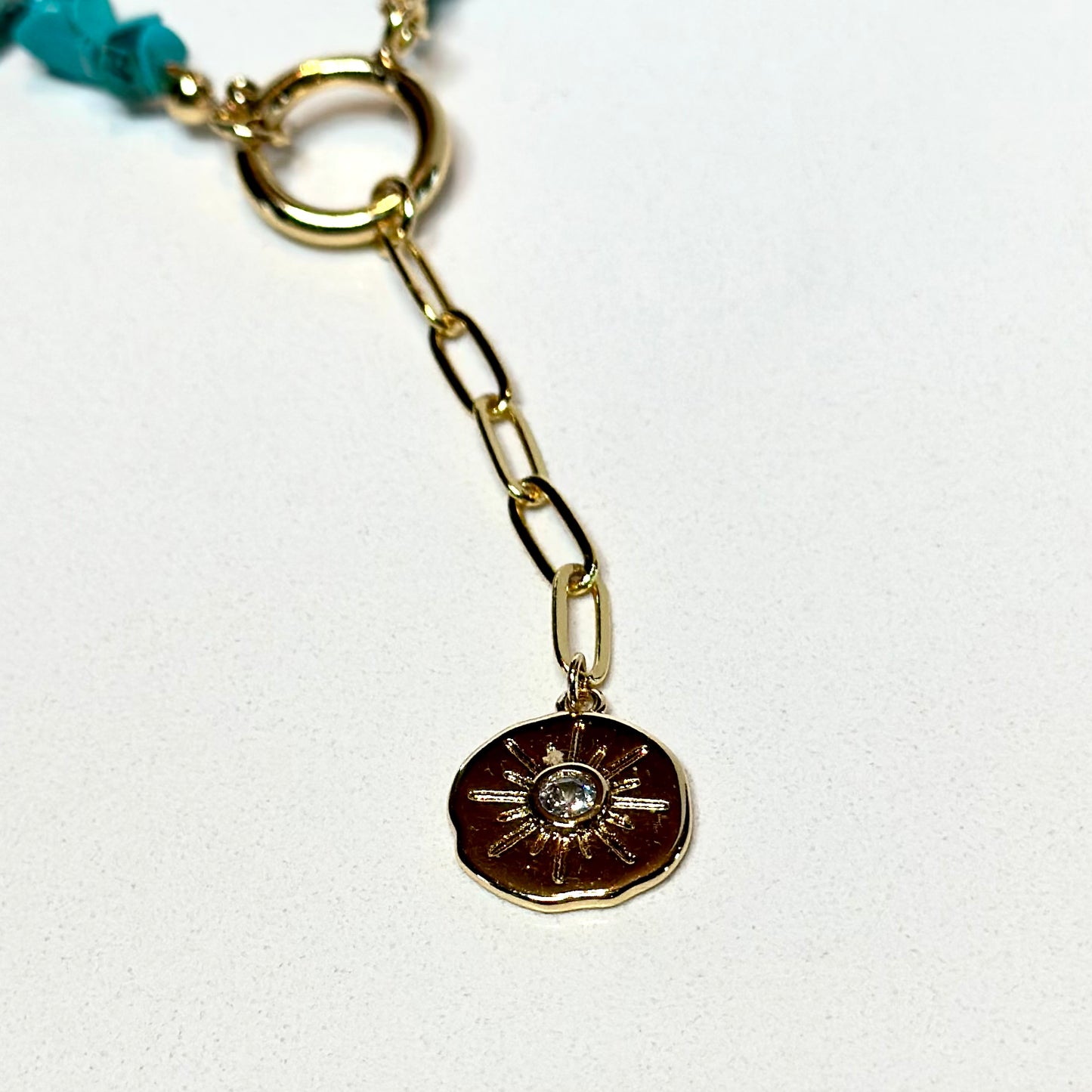 Daydreamer Turquoise and Gold Necklace Gold Sun Charm