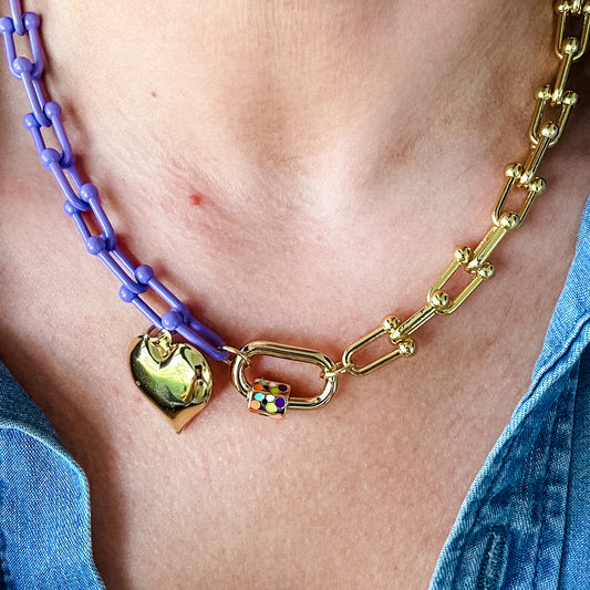 Violet-Enamel and Gold Plated Chain with Heart Pendant