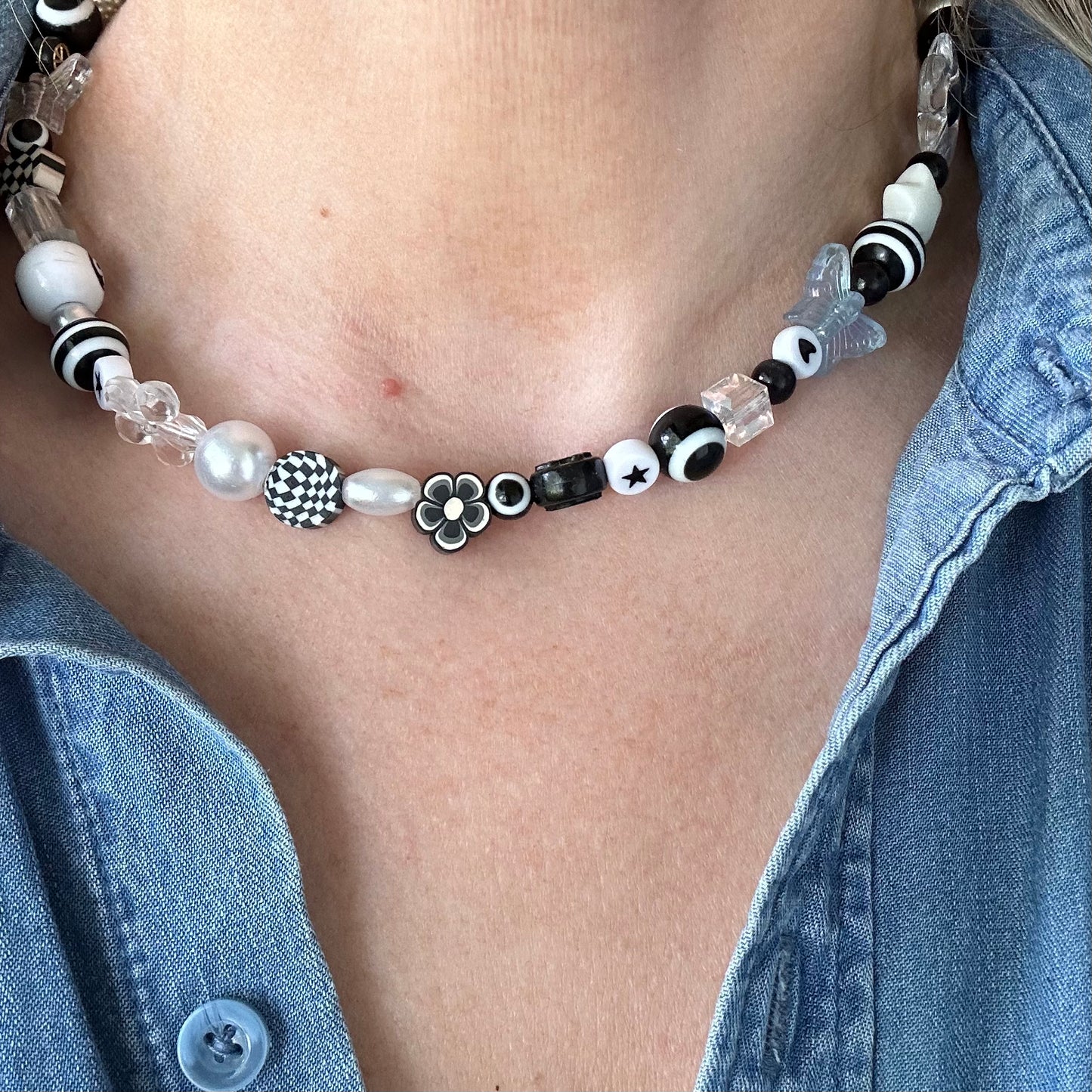 "AS IF" Black and White Beaded Necklace