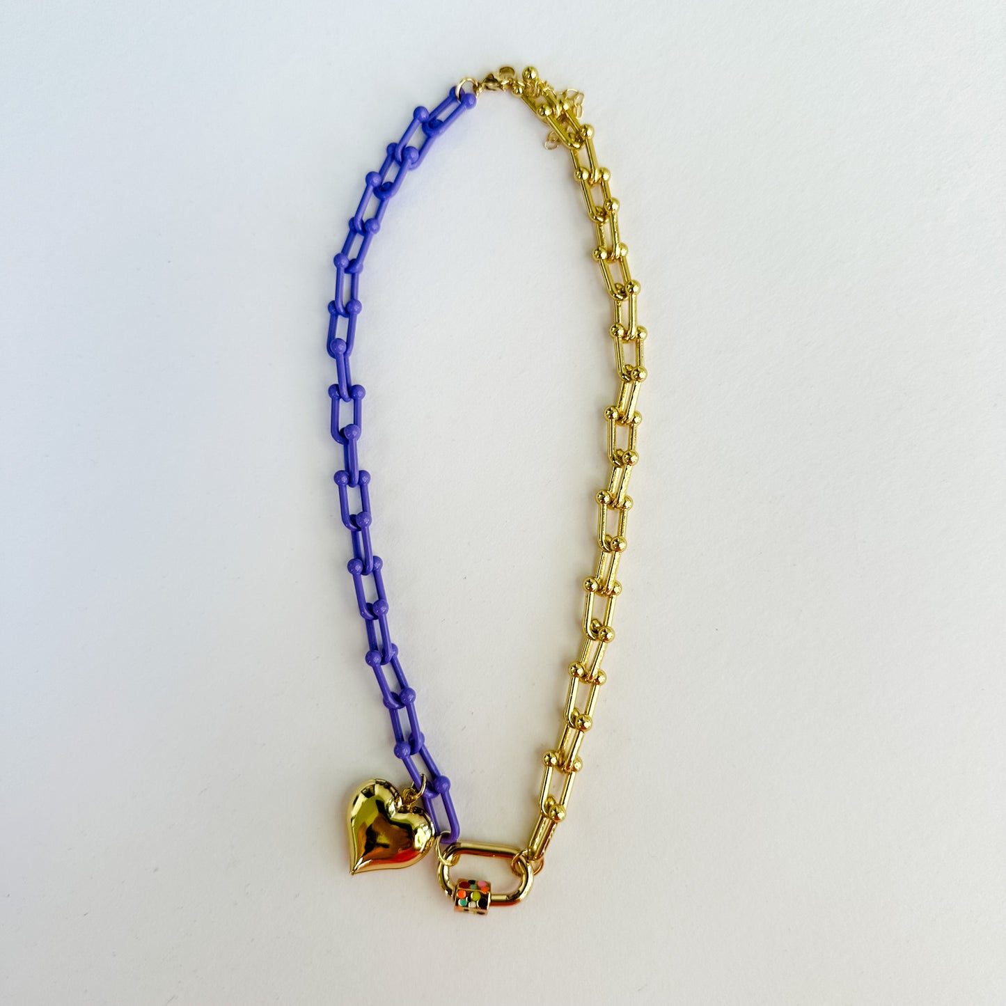 Violet-Enamel and Gold Plated Chain with Heart Pendant